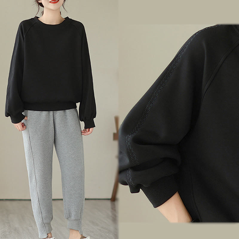 Buddha Stones Fall Plain Crew Neck Cotton Pullover Women's Sweatshirt  - image 12