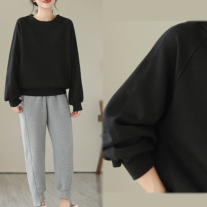 Buddha Stones Fall Plain Crew Neck Cotton Pullover Women's Sweatshirt  - image 12