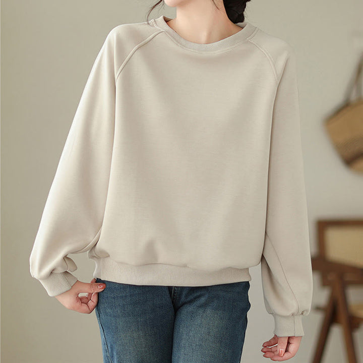 Buddha Stones Fall Plain Crew Neck Cotton Pullover Women's Sweatshirt  - image 3