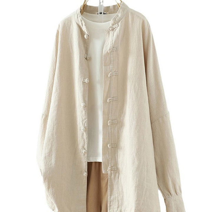 Buddha Stones Women's Solid Color Simple Chinese Frog-Button Design Cotton Linen Shirt - image 11
