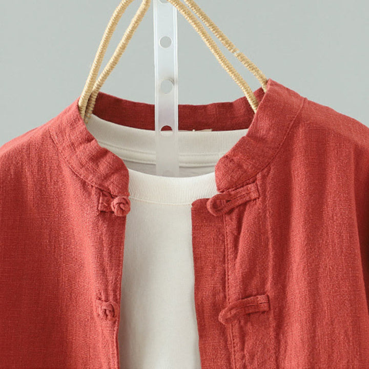 Buddha Stones Women's Solid Color Simple Chinese Frog-Button Design Cotton Linen Shirt - image 17