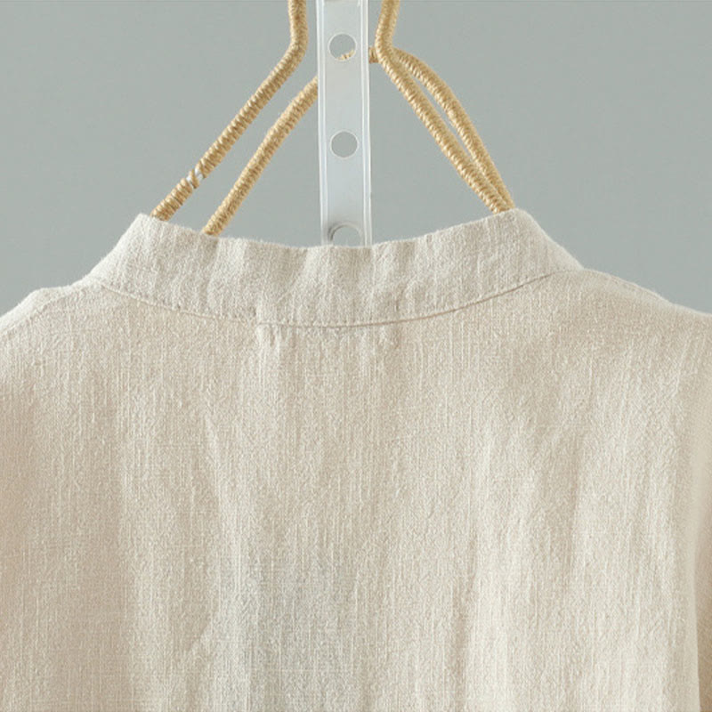 Buddha Stones Women's Solid Color Simple Chinese Frog-Button Design Cotton Linen Shirt - image 3