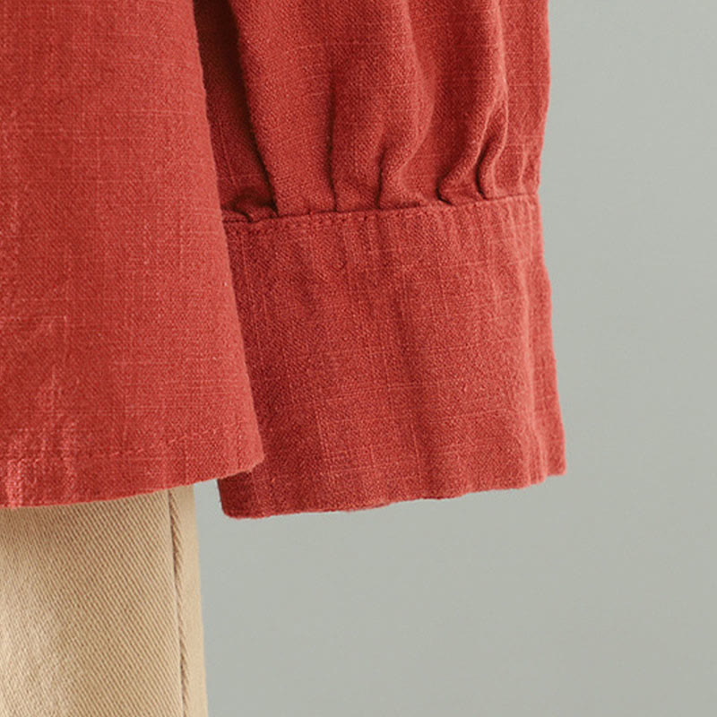 Buddha Stones Women's Solid Color Simple Chinese Frog-Button Design Cotton Linen Shirt - image 18