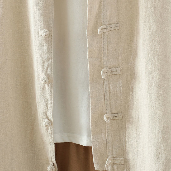 Buddha Stones Women's Solid Color Simple Chinese Frog-Button Design Cotton Linen Shirt - image 5