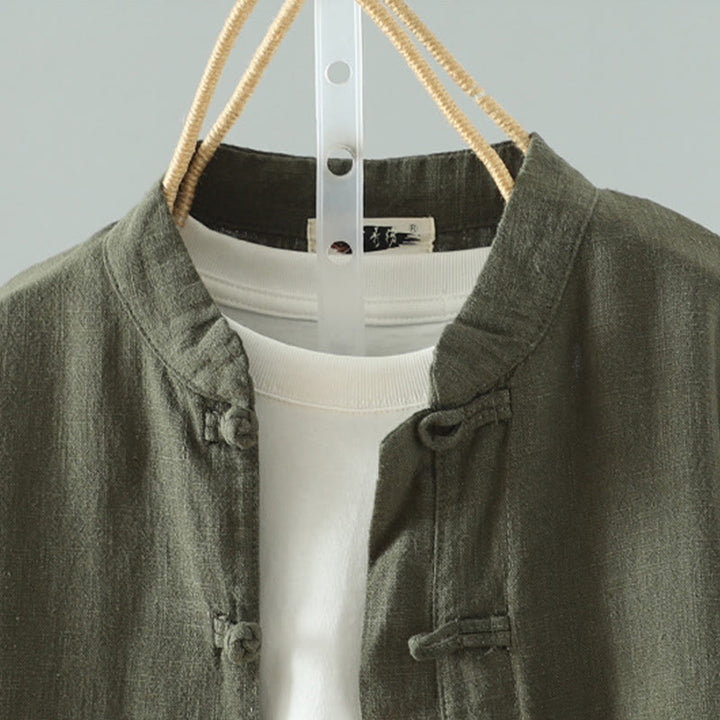 Buddha Stones Women's Solid Color Simple Chinese Frog-Button Design Cotton Linen Shirt - image 12