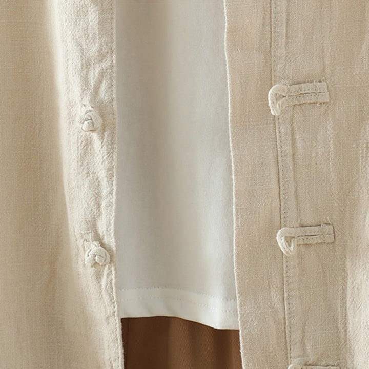 Buddha Stones Women's Solid Color Simple Chinese Frog-Button Design Cotton Linen Shirt - image 5