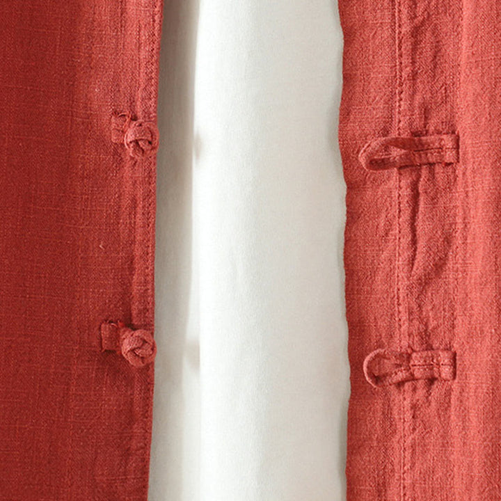 Buddha Stones Women's Solid Color Simple Chinese Frog-Button Design Cotton Linen Shirt - image 17