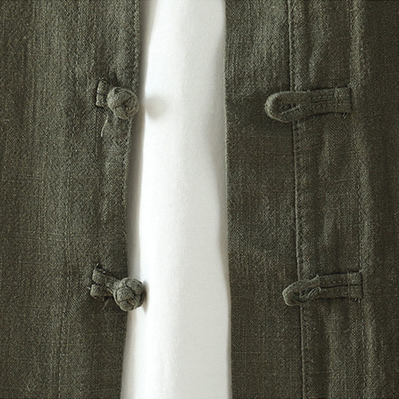 Buddha Stones Women's Solid Color Simple Chinese Frog-Button Design Cotton Linen Shirt - image 13