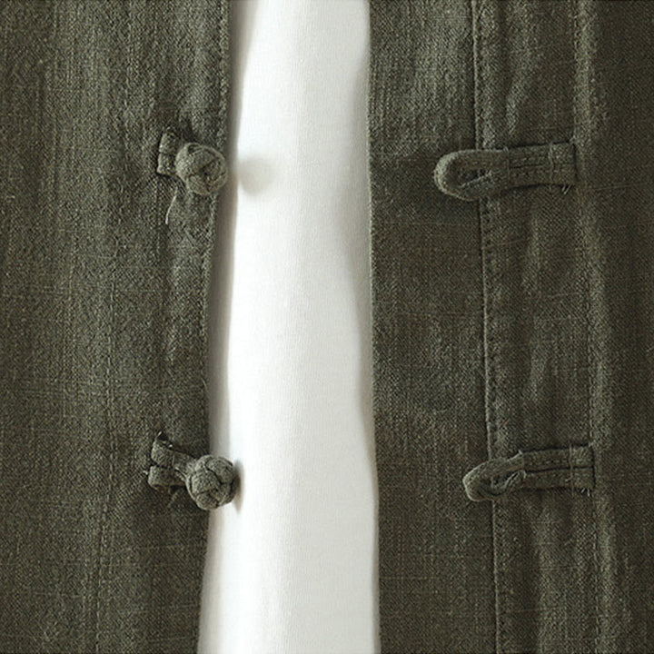 Buddha Stones Women's Solid Color Simple Chinese Frog-Button Design Cotton Linen Shirt - image 13