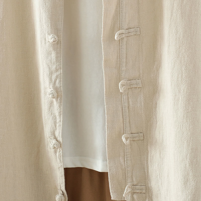 Buddha Stones Women's Solid Color Simple Chinese Frog-Button Design Cotton Linen Shirt - image 4