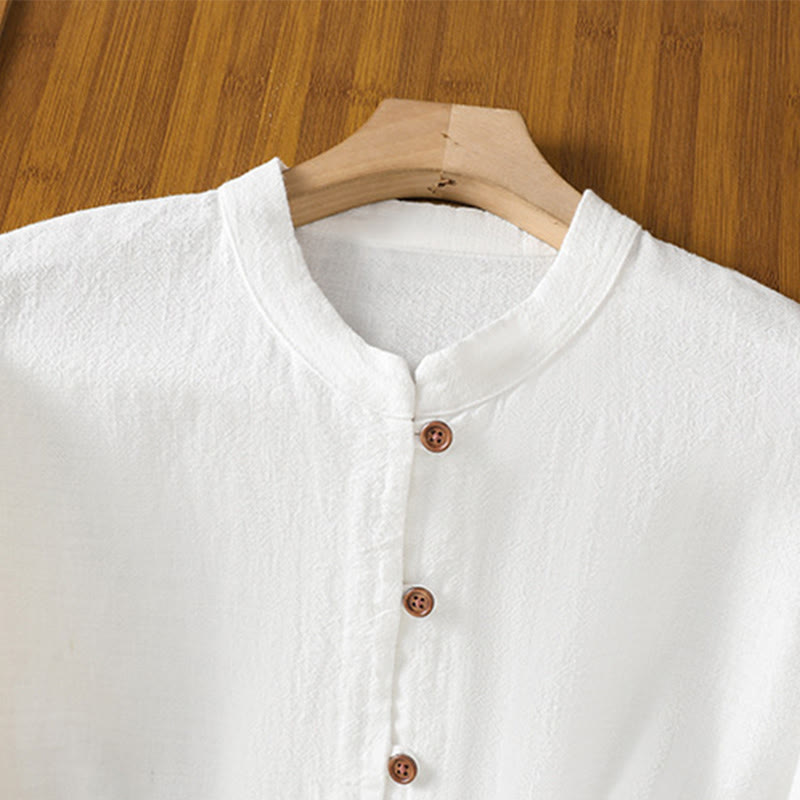 Buddha Stones Spring Solid Color Simple Hem Slit Design Cotton Linen Women's Shirt - image 11