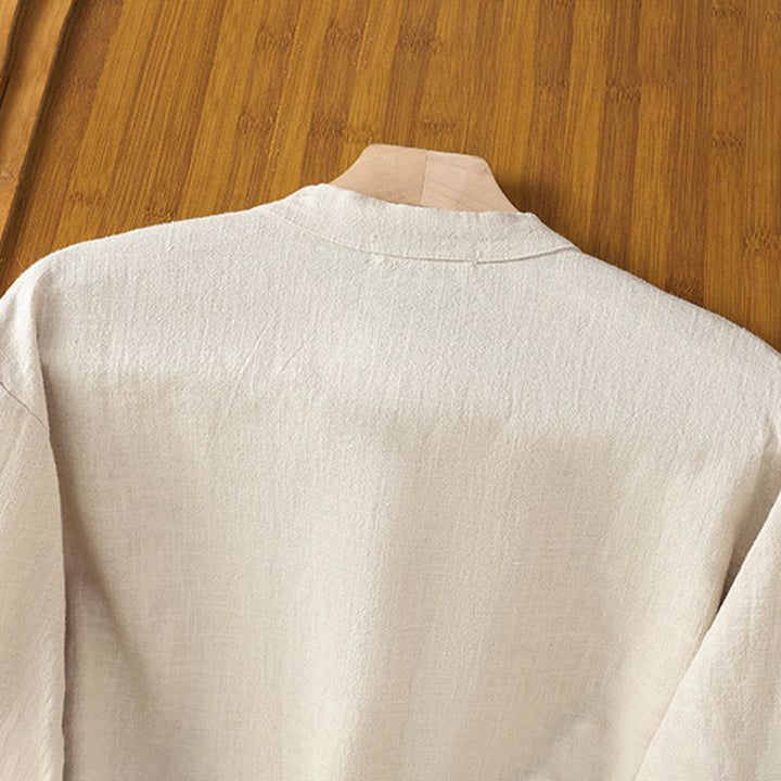 Buddha Stones Spring Solid Color Simple Hem Slit Design Cotton Linen Women's Shirt - image 3