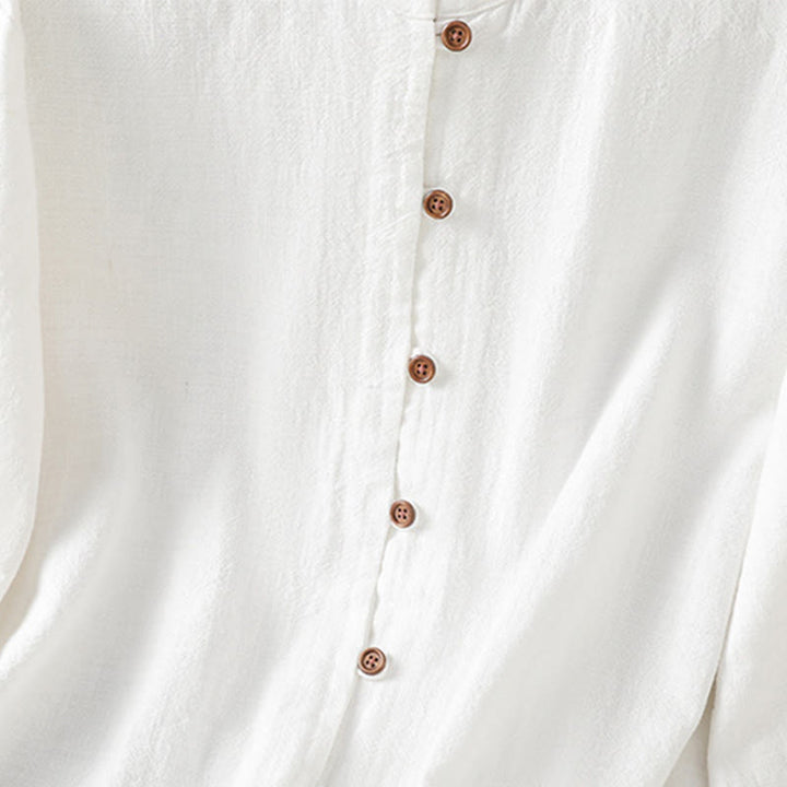 Buddha Stones Spring Solid Color Simple Hem Slit Design Cotton Linen Women's Shirt - image 14