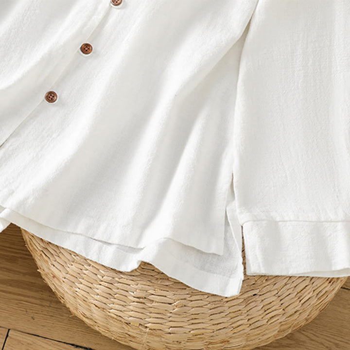 Buddha Stones Spring Solid Color Simple Hem Slit Design Cotton Linen Women's Shirt - image 18