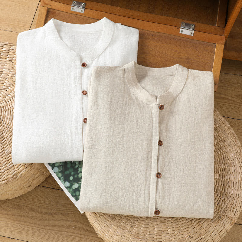 Buddha Stones Spring Solid Color Simple Hem Slit Design Cotton Linen Women's Shirt - image 22