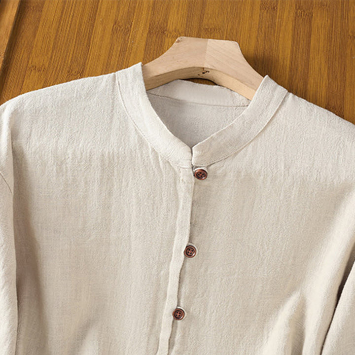 Buddha Stones Spring Solid Color Simple Hem Slit Design Cotton Linen Women's Shirt - image 2