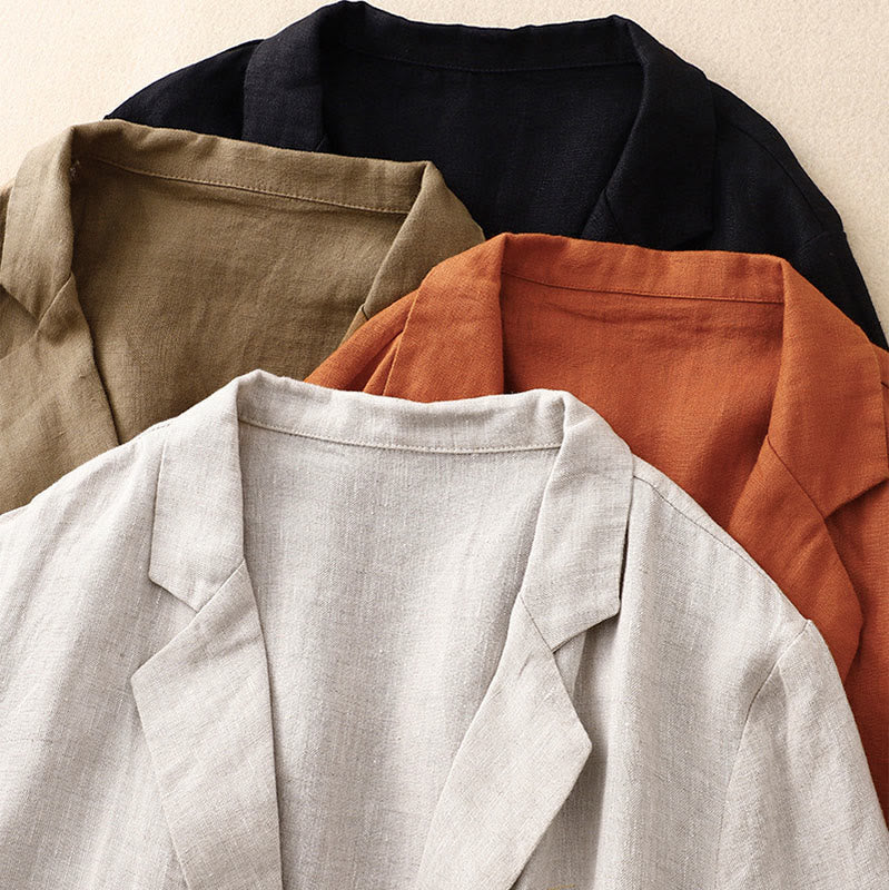 Buddha Stones Commute Retro Pure Color Lapel Cotton Linen Women's Jacket With Pockets - image 17