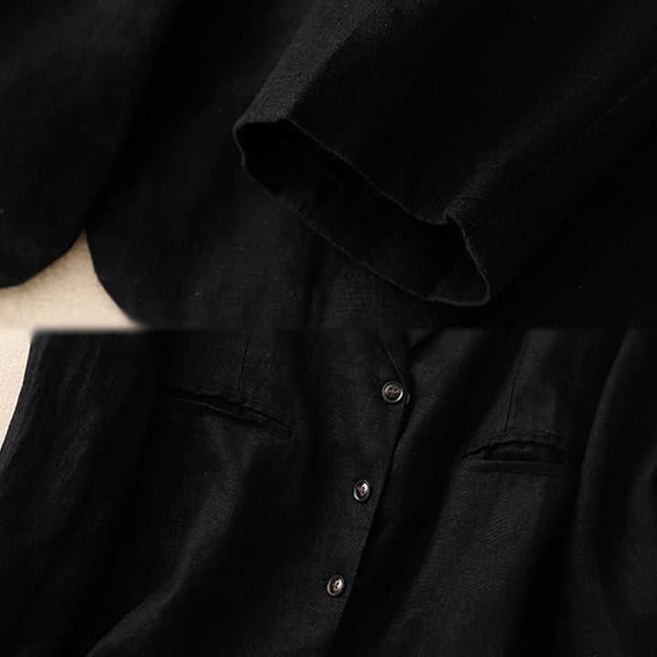 Buddha Stones Commute Retro Pure Color Lapel Cotton Linen Women's Jacket With Pockets - image 7