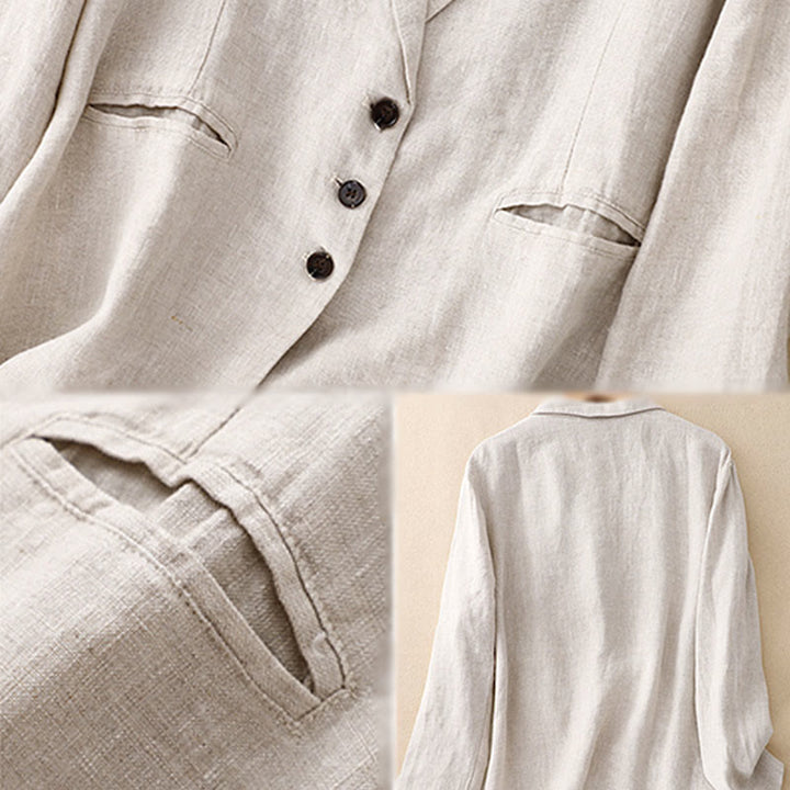 Buddha Stones Commute Retro Pure Color Lapel Cotton Linen Women's Jacket With Pockets - image 13