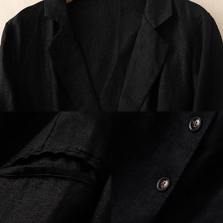Buddha Stones Commute Retro Pure Color Lapel Cotton Linen Women's Jacket With Pockets - image 6