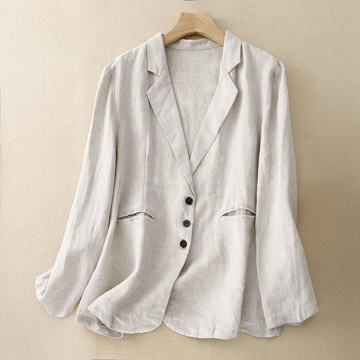 Buddha Stones Commute Retro Pure Color Lapel Cotton Linen Women's Jacket With Pockets - FloralWhite - US14，UK/AU18，EU46 (2XL) - image 8