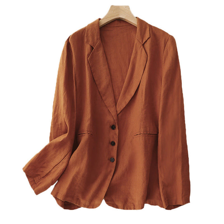 Buddha Stones Commute Retro Pure Color Lapel Cotton Linen Women's Jacket With Pockets - image 17