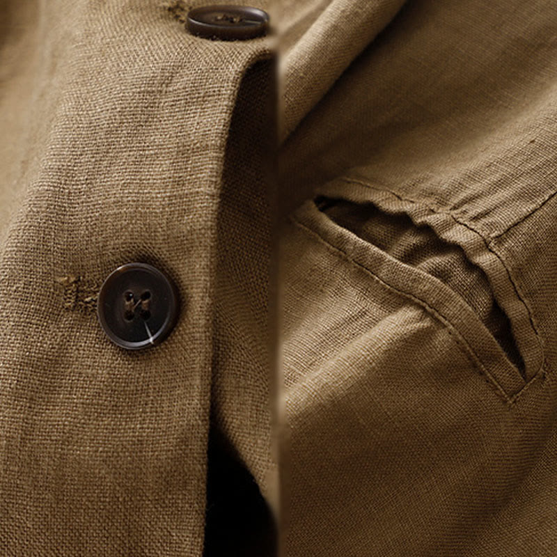 Buddha Stones Commute Retro Pure Color Lapel Cotton Linen Women's Jacket With Pockets - image 4