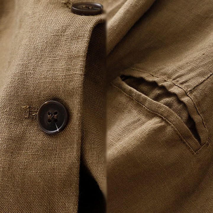 Buddha Stones Commute Retro Pure Color Lapel Cotton Linen Women's Jacket With Pockets - image 4