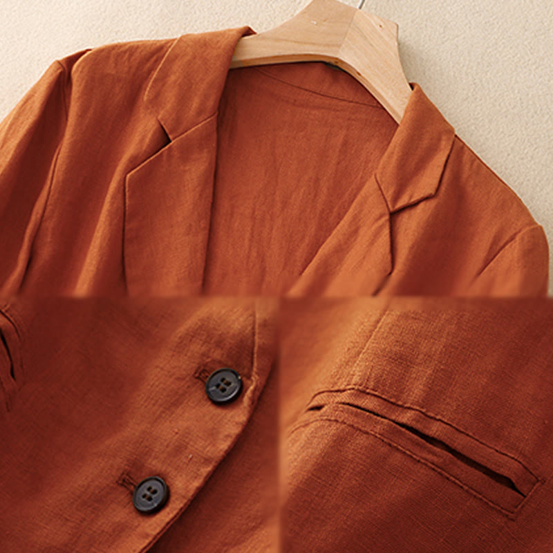 Buddha Stones Commute Retro Pure Color Lapel Cotton Linen Women's Jacket With Pockets - image 15