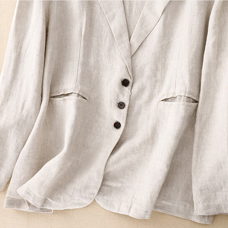 Buddha Stones Commute Retro Pure Color Lapel Cotton Linen Women's Jacket With Pockets - image 12