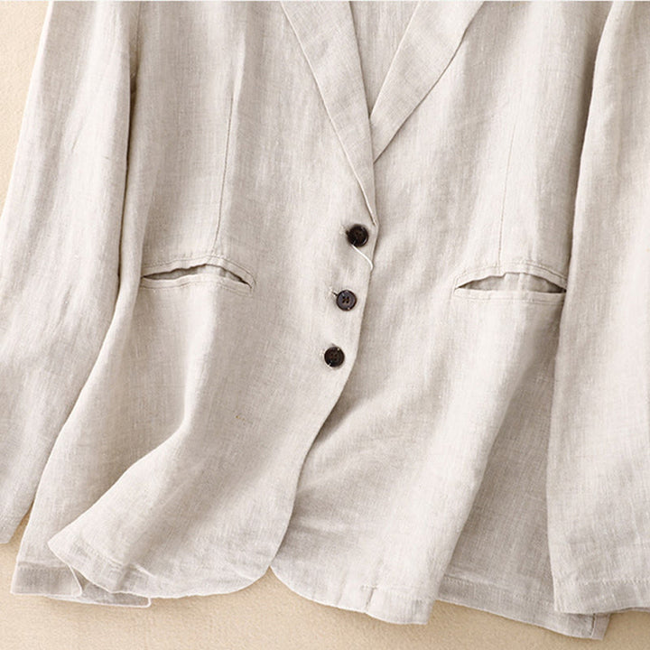 Buddha Stones Commute Retro Pure Color Lapel Cotton Linen Women's Jacket With Pockets - image 12