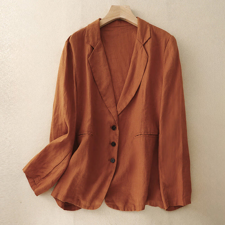 Buddha Stones Commute Retro Pure Color Lapel Cotton Linen Women's Jacket With Pockets - OrangeRed - US14，UK/AU18，EU46 (2XL) - image 14