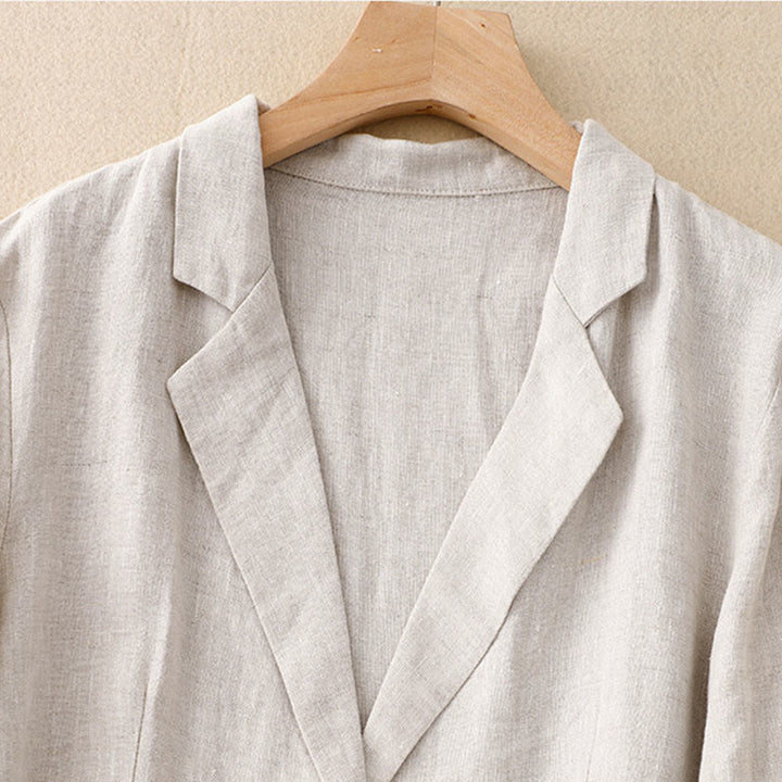Buddha Stones Commute Retro Pure Color Lapel Cotton Linen Women's Jacket With Pockets - image 9