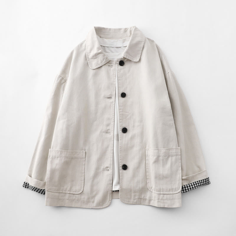 Buddha Stones Commute Patchwork Design Cotton Women's Jacket With Pockets - Linen - US14，UK/AU18，EU46 (2XL) - image 5