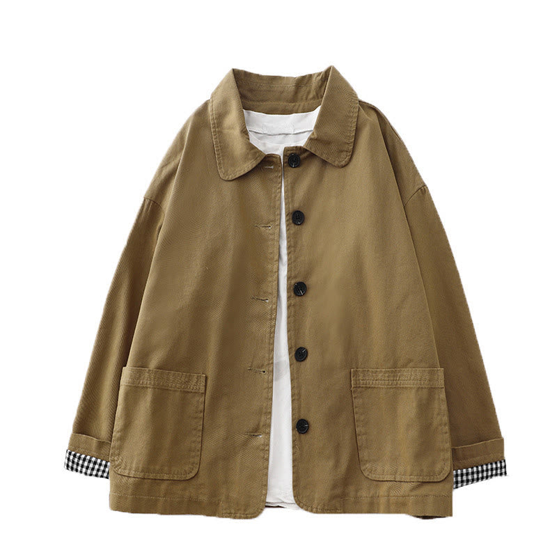 Buddha Stones Commute Patchwork Design Cotton Women's Jacket With Pockets - image 4