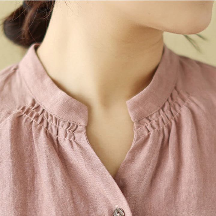 Buddha Stones Casual Plain Drawstring Button Cotton Linen Midi Dress With Pockets - image 8