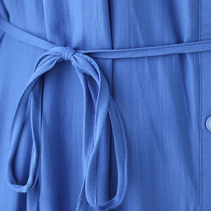 Buddha Stones Casual Plain Crew Neck Pleated Polyester Midi Dress With Pockets - image 20