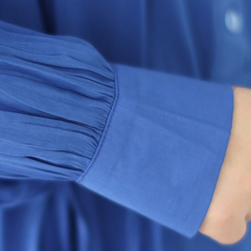 Buddha Stones Casual Plain Crew Neck Pleated Polyester Midi Dress With Pockets - image 22