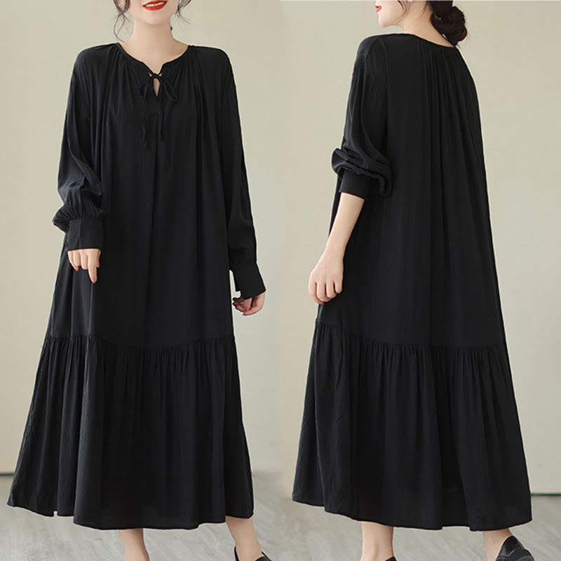 Buddha Stones Casual Plain Two-sided Style Dress Chiffon Midi Dress With Pockets - image 4