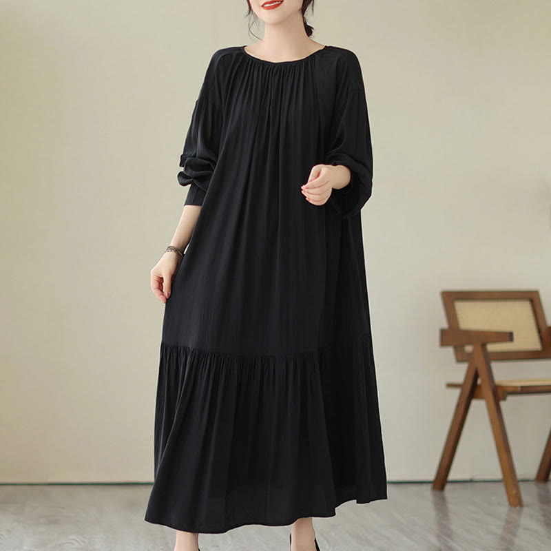 Buddha Stones Casual Plain Two-sided Style Dress Chiffon Midi Dress With Pockets - image 3