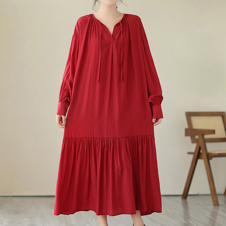 Buddha Stones Casual Plain Two-sided Style Dress Chiffon Midi Dress With Pockets - image 8