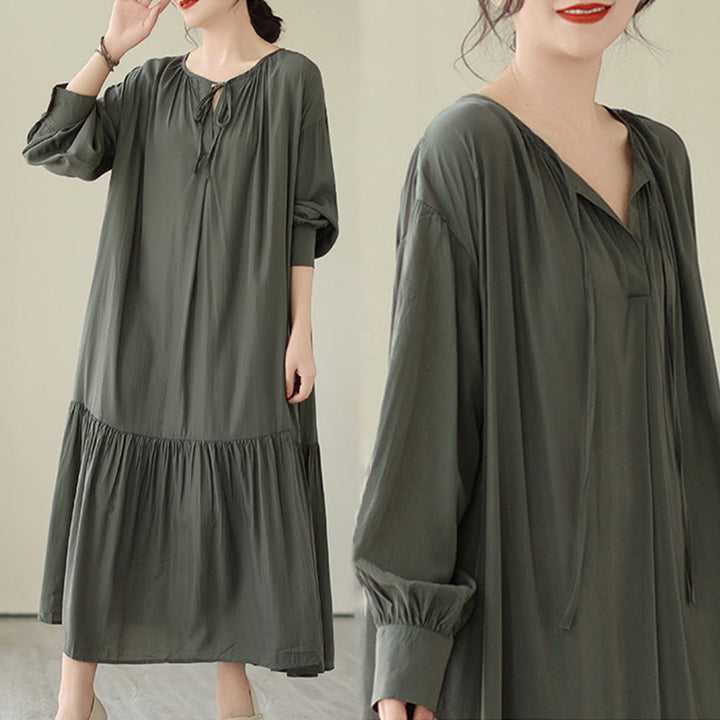 Buddha Stones Casual Plain Two-sided Style Dress Chiffon Midi Dress With Pockets - image 14
