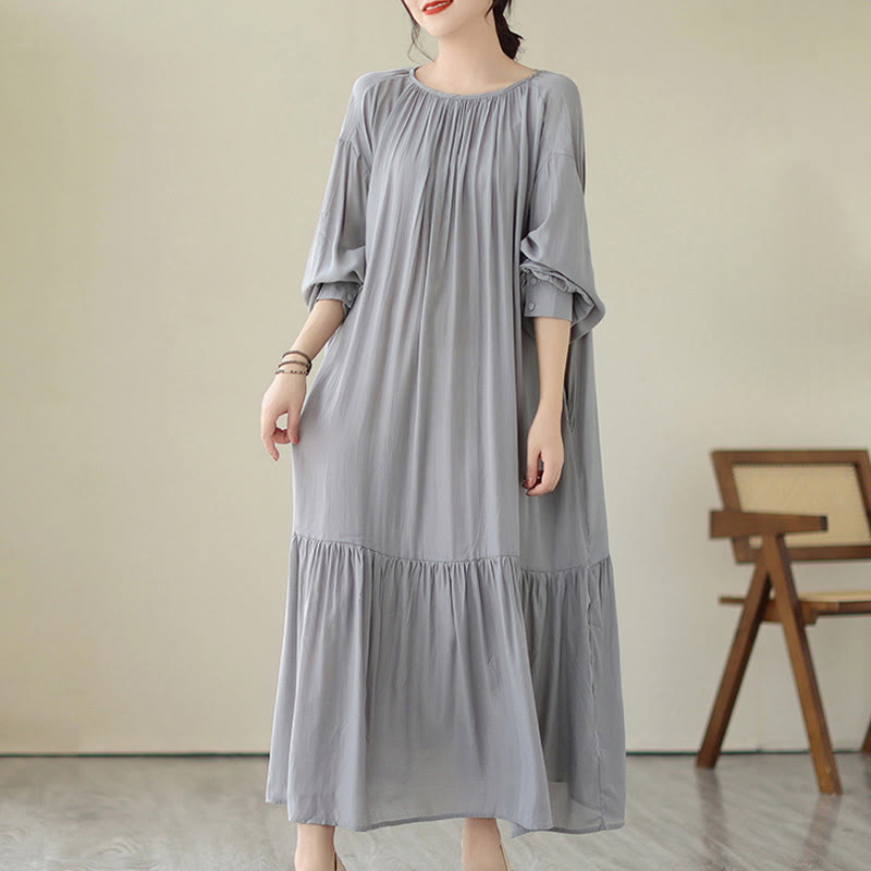 Buddha Stones Casual Plain Two-sided Style Dress Chiffon Midi Dress With Pockets - LightSteelBlue - US4-6，UK/AU8-10，EU36-38 (F) - image 19