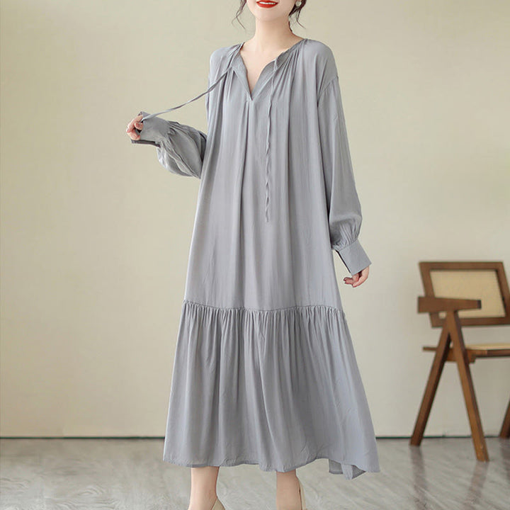 Buddha Stones Casual Plain Two-sided Style Dress Chiffon Midi Dress With Pockets - image 22