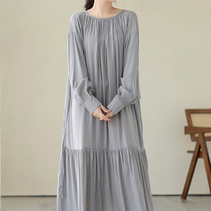 Buddha Stones Casual Plain Two-sided Style Dress Chiffon Midi Dress With Pockets - image 24