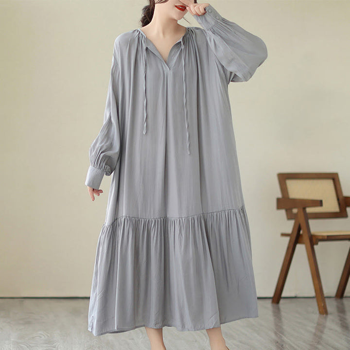Buddha Stones Casual Plain Two-sided Style Dress Chiffon Midi Dress With Pockets - image 21