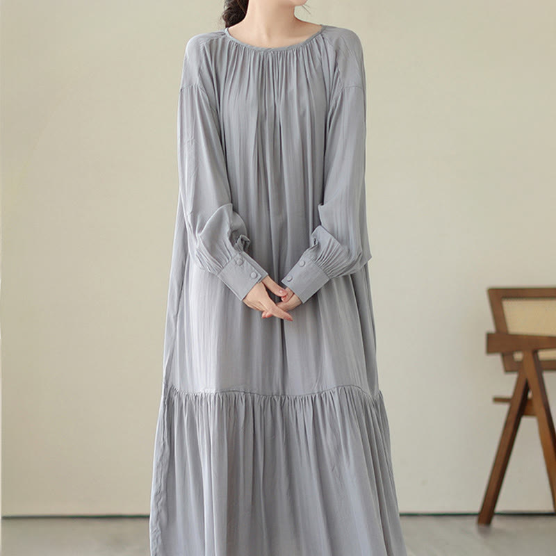 Buddha Stones Casual Plain Two-sided Style Dress Chiffon Midi Dress With Pockets - image 23