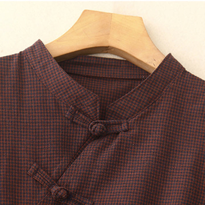 Buddha Stones Casual Plain Frog-button Cotton Midi Dress With Pockets - image 3