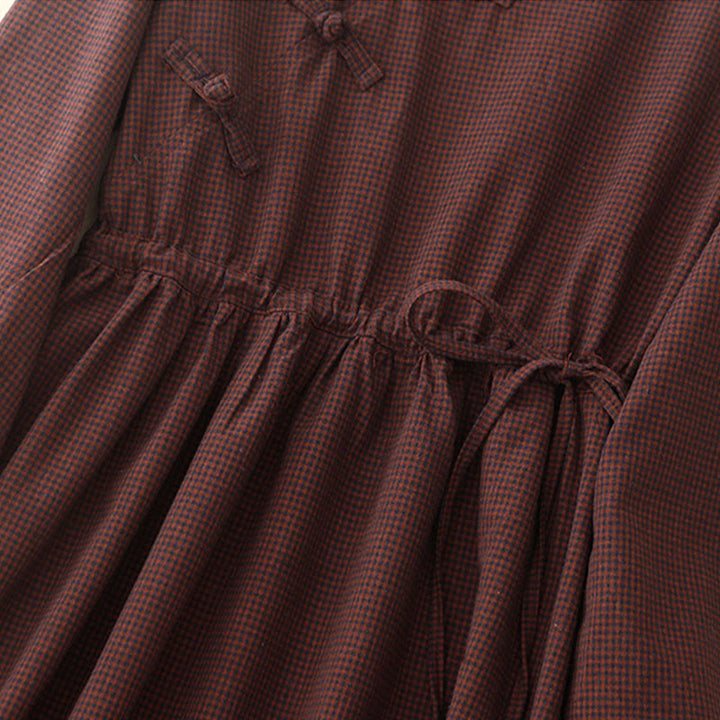 Buddha Stones Casual Plain Frog-button Cotton Midi Dress With Pockets - image 7