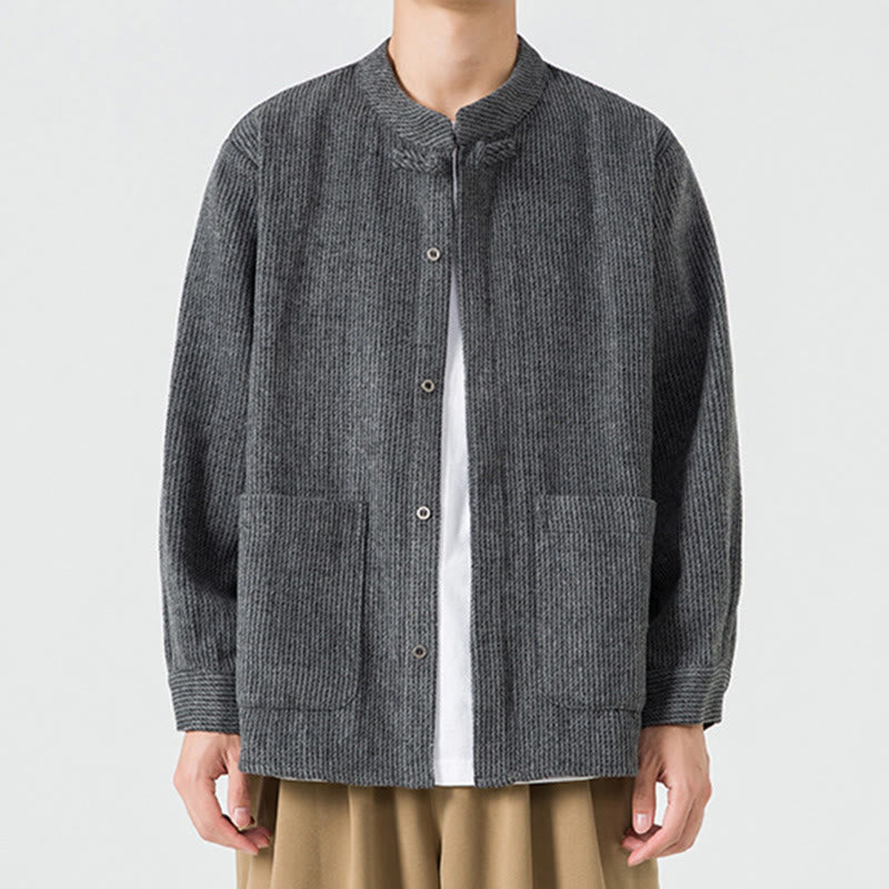 Buddha Stones Long Sleeve Frog-button Design Men's Cotton Jacket Shirt With Pockets - Black - US/UK/AU46，EU56 (5XL) - image 1